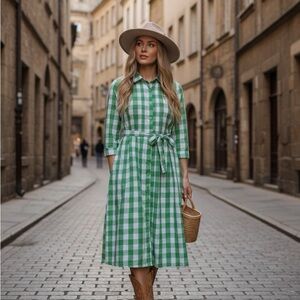 Lindy Bop Green Plaid Gingham Midi Dress XL